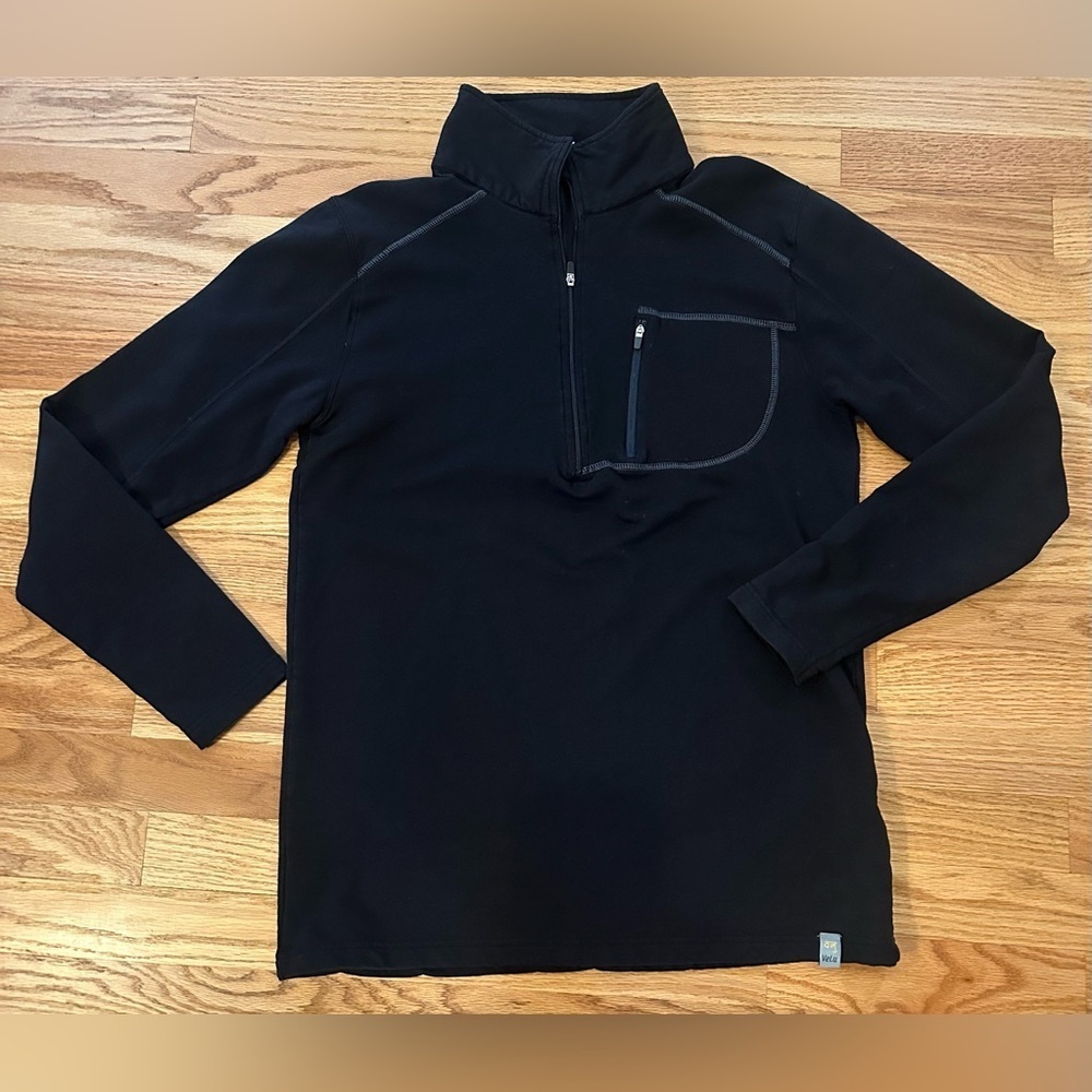 Tasc Performance Mens Small Organic Cotton Bamboo Stretch Pullover 1/4 Zip Black